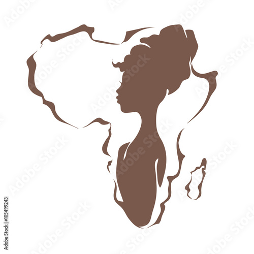 Beautiful black woman on the background of the continent Africa