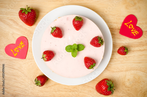 Homemade strawberry cheesecake  with love,valentine day