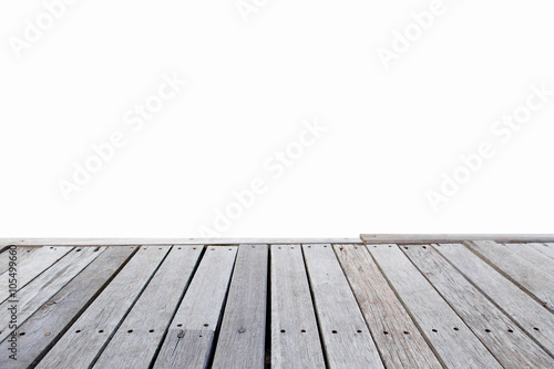 Close up old wooden deck and floor isolated on white background
