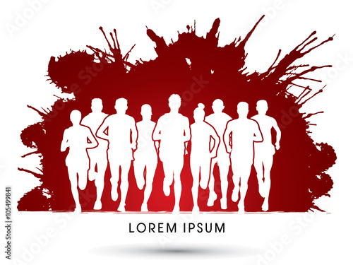 Marathon runners, crowd of people running, designed on splash grunge blood graphic vector.