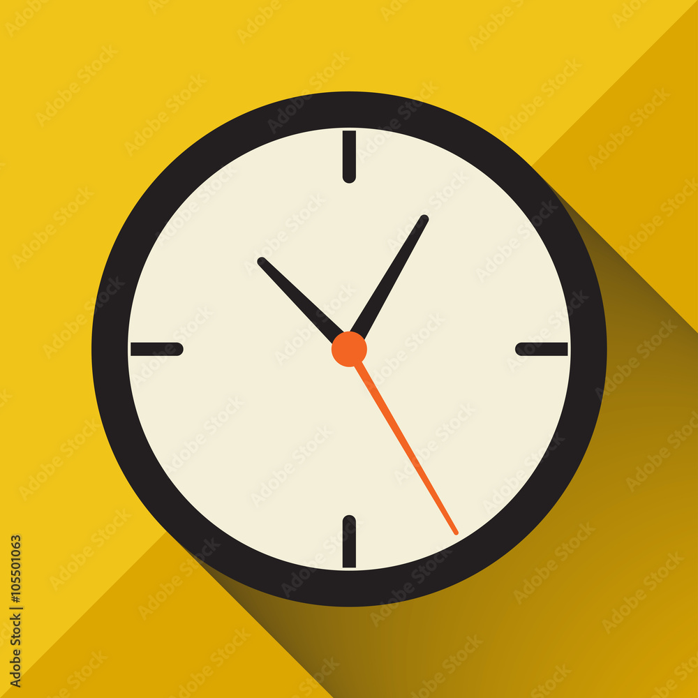 clock vector on yellow background shadow clock vector on yellow background shadow