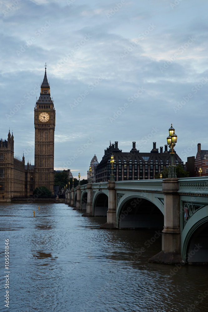 Big Ben and empty bridge, nobody in the early morning in London