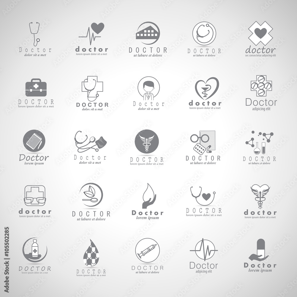 Doctor And Medical Icons Set-Isolated On Gray Background-Vector Illustration,Graphic Design.For Web,Websites,Print, App,Presentation Templates,Mobile Applications And Promotional Material,Collection