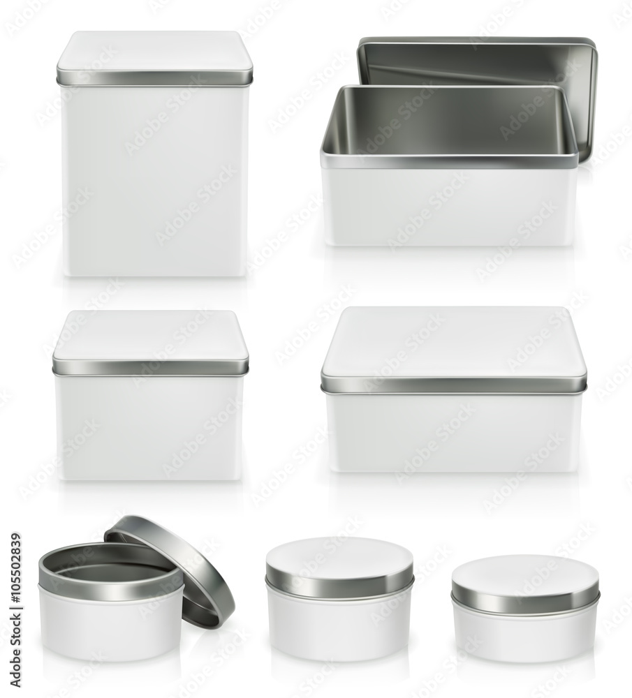 Set of metal boxes, vector object isolated on white background Set of metal boxes, vector object isolated on white background