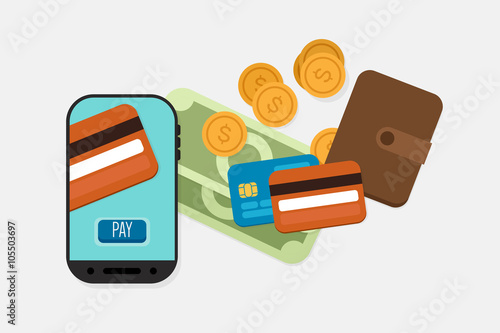 Mobile Payment: Flat lay vector illustration