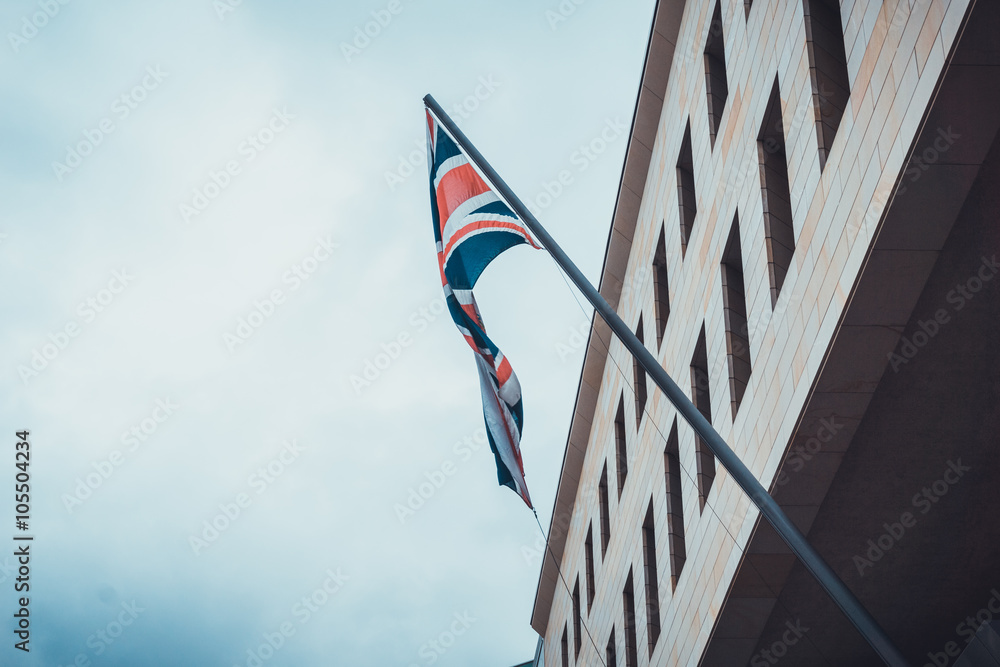 Union Jack flag blowing in wind