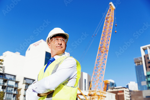 Engineer builder at construction site