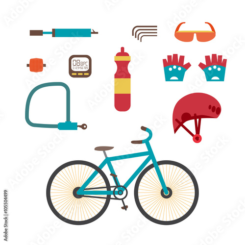 Mountain bike kit. Set riding bikes isolated on white background