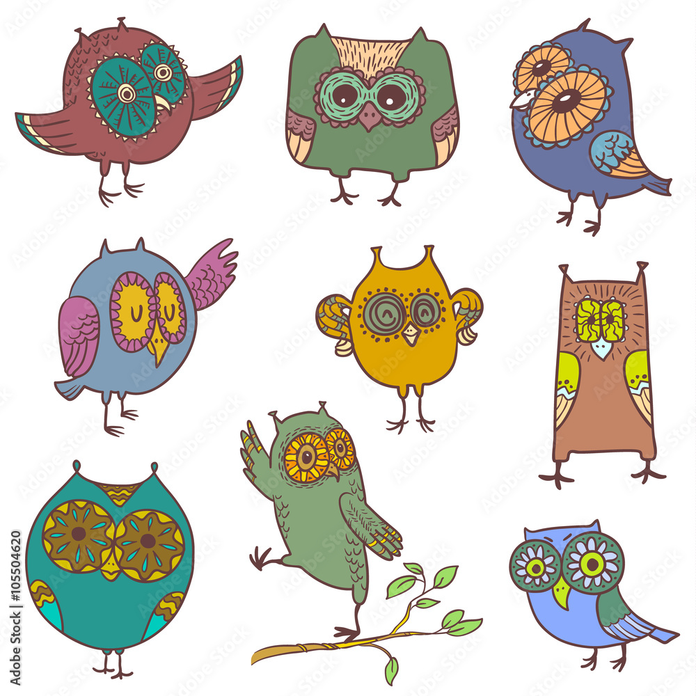 Naklejka premium Cute owls set