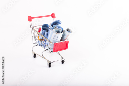 shopping trolley bring money with white background © faizolmusa331