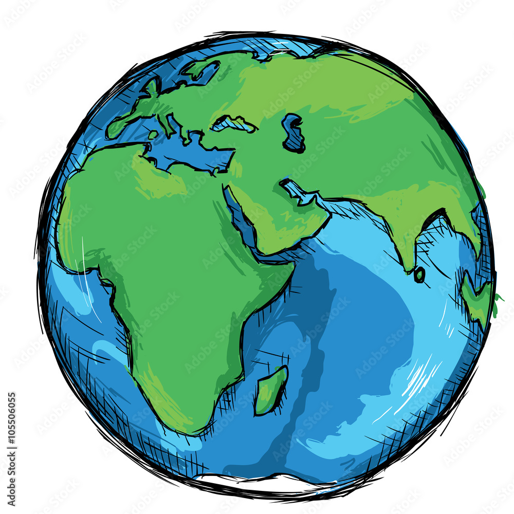 Vector Color Sketch Illustration - Globe Stock Vector | Adobe Stock