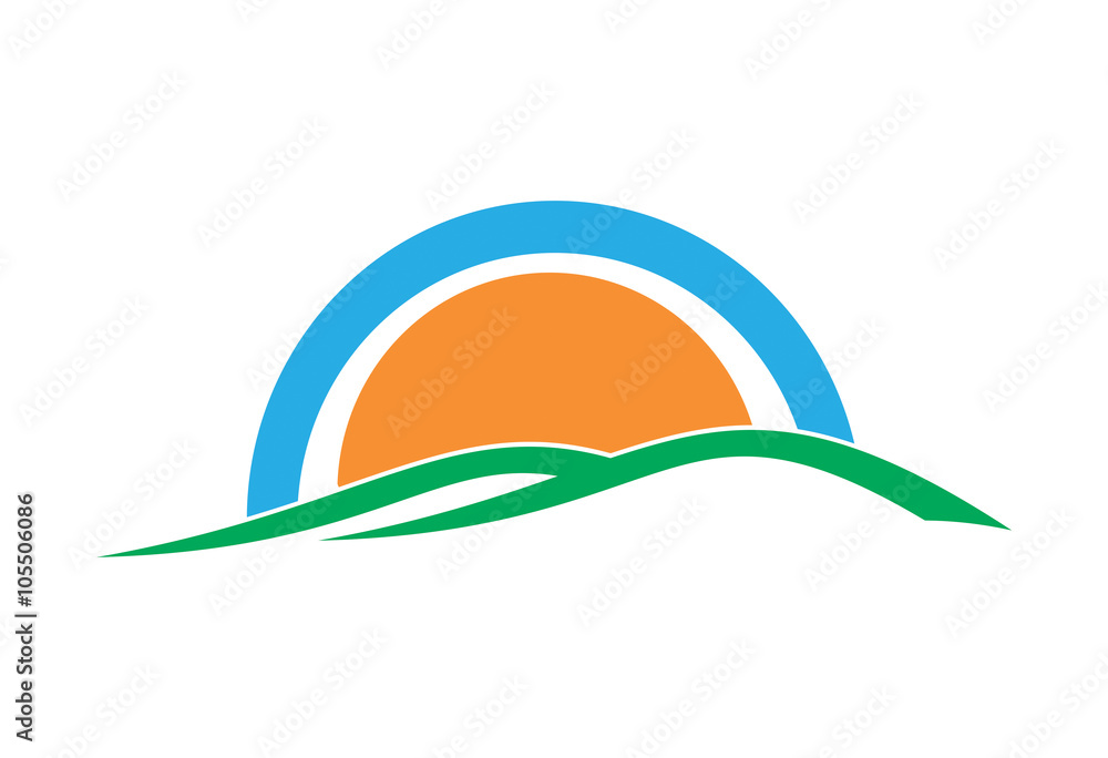 Sun on the background of green hills logo Sun on the background of green hills logo