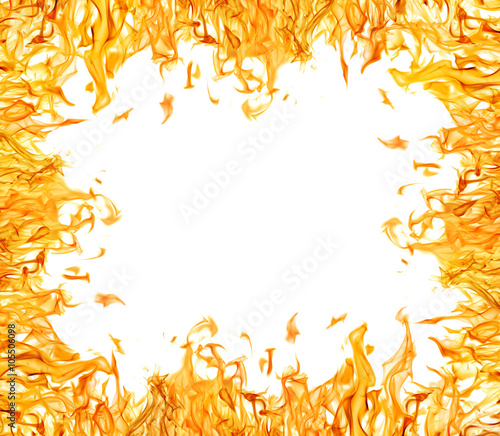 yellow fire wide frame isolated on white