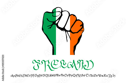 Hand drawn black ink vector isolated  lettering "Ireland" on white background.