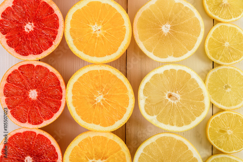 Orange  Grapefruit  Lemon And Lime Citrus Fruit Slices On Table