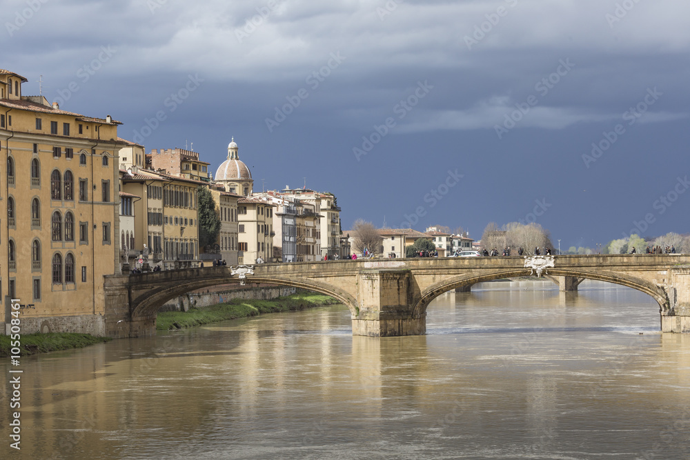 FLORENCE, ITALY - MARCH 07: Ponte Santa Trinita bridge over the
