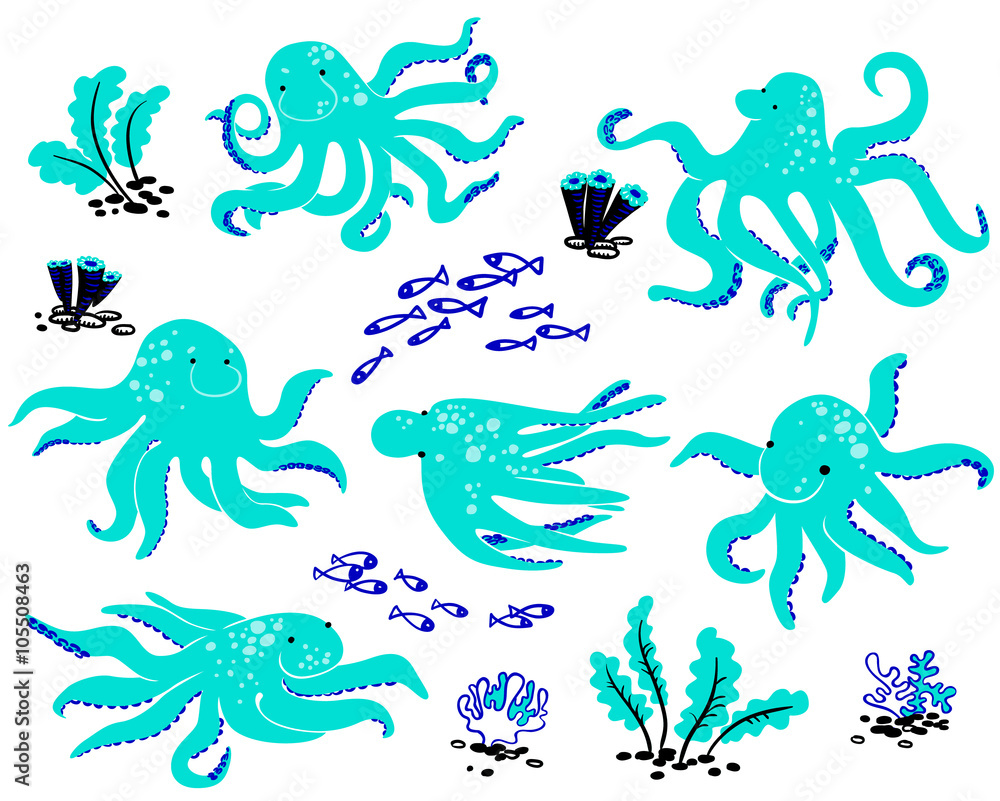 Naklejka premium Octopus set