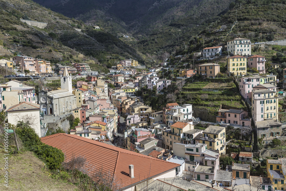 Riomaggiore village in Italy. Riomaggiore is one of five famous