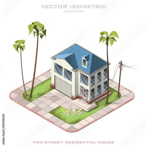 Isometric icon representing two-storey residential house