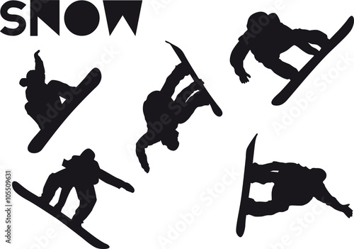 Obraz na plátně Druck Snowboarder jump set