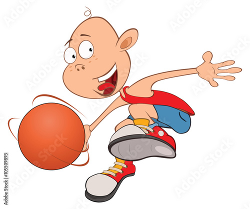 Illustration of Cute Little Boy. Basketball player