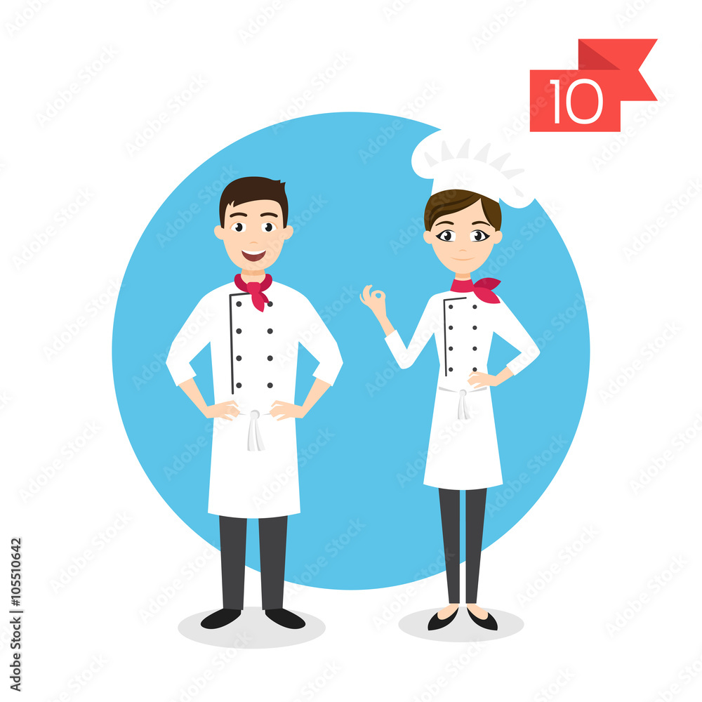 Vector profession characters: man and woman. Cook. Vector profession characters: man and woman. Cook.