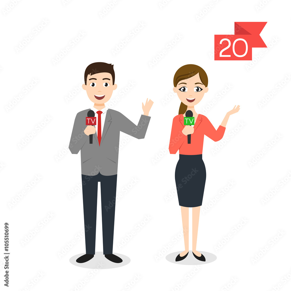 Vector profession characters: man and woman. Reporter or Journal Vector profession characters: man and woman. Reporter or Journal