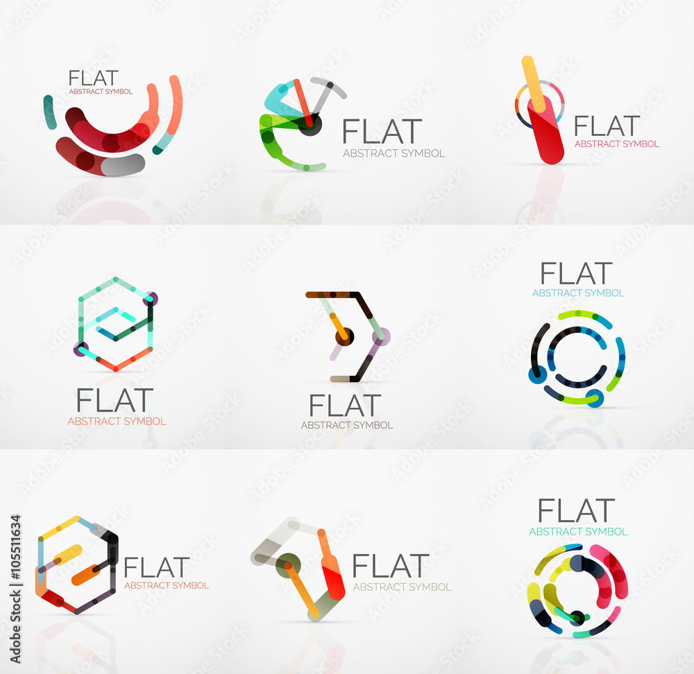 Logo collection - abstract minimalistic linear flat design. Business hi-tech geometric symbols, multicolored segments lines