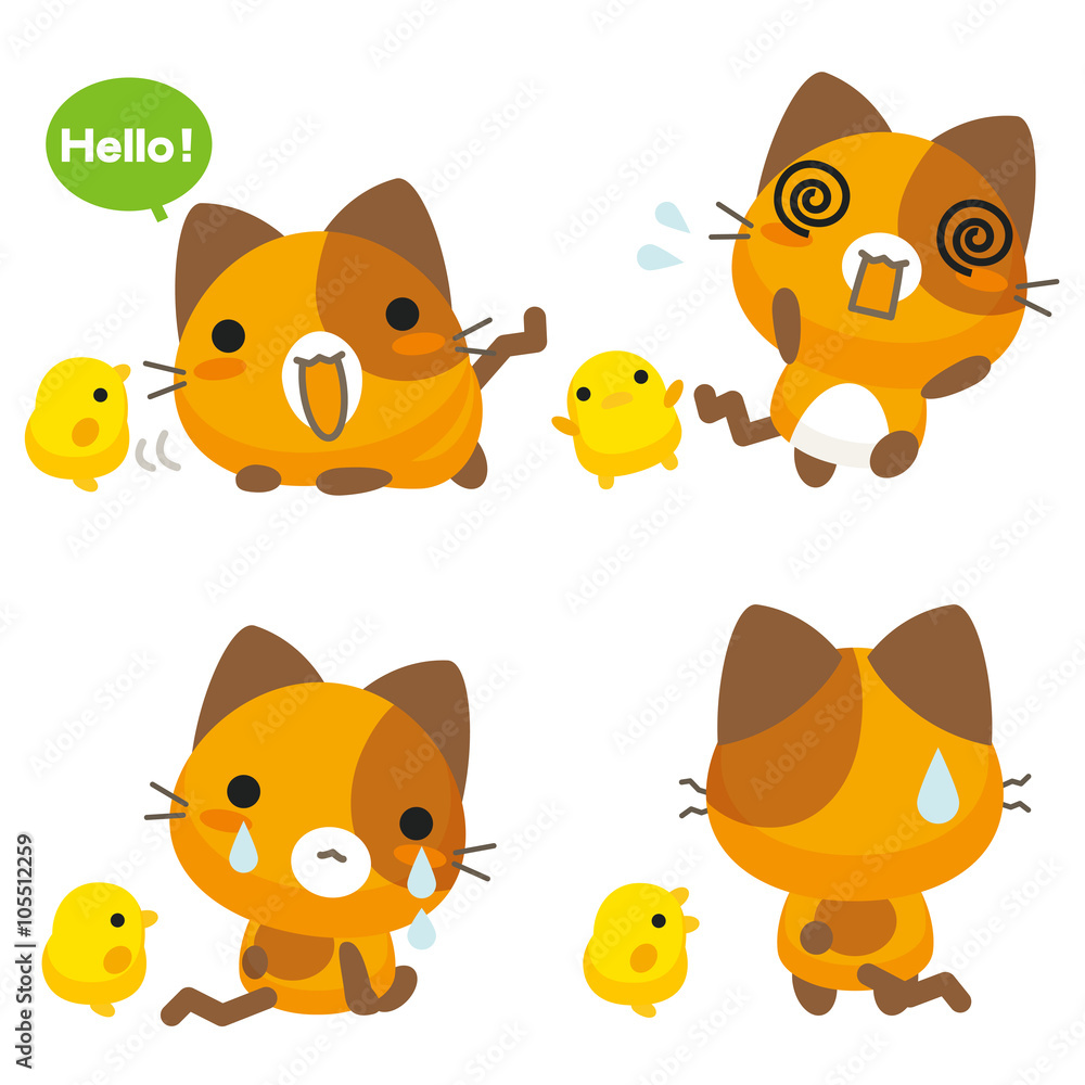 Obraz premium ネコとーく。三毛猫 表情