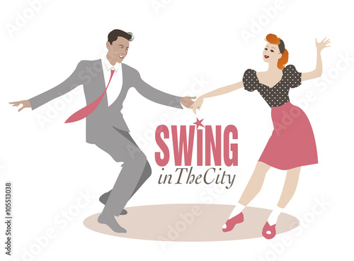 Handsome man and pinup girl dancing swing