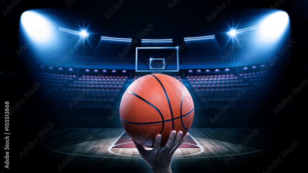 Basketball arena with player