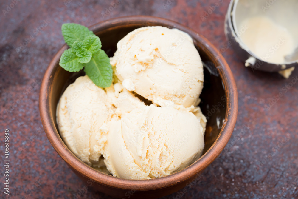 caramel ice cream with mint. caramel ice cream with mint.