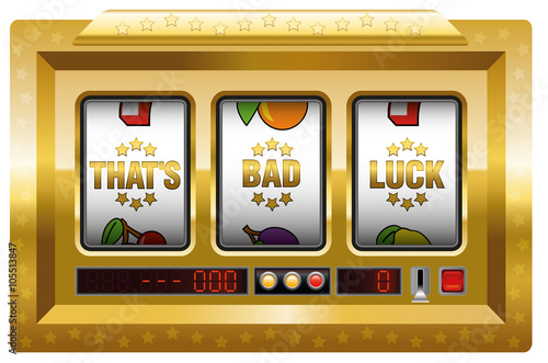 Thats bad luck - golden slot machine with three reels as a symbol for misfortune. Isolated vector illustration on white background.