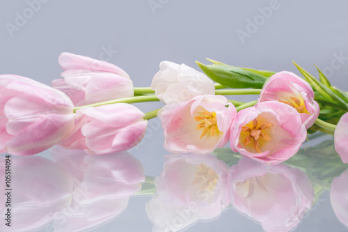 Pink tulips on a glass 