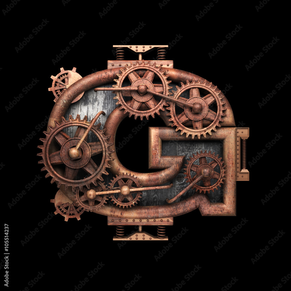 Fototapeta premium g isolated rusted letter with gears on black
