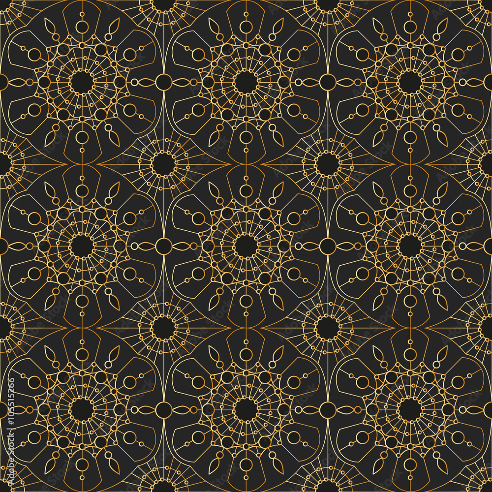 Gold vintage lace, seamless ornament. Vector