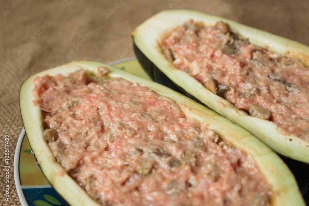 eggplant stuffed with meat mixture detail eggplant stuffed with meat mixture detail