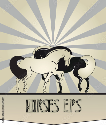 black and white horses on pale geometrical background