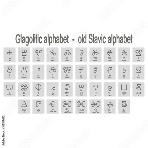 Set of monochrome icons with Glagolitic old Slavic alphabet for your design