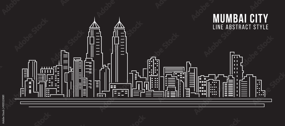 Cityscape Building Line art Vector Illustration design - mumbai city