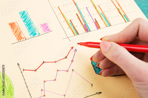 Fotografía Financial graphs drawn with colored pens
