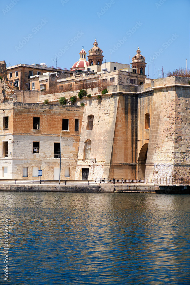 The view of historical buildings of Senglea with Sheer Bastion a