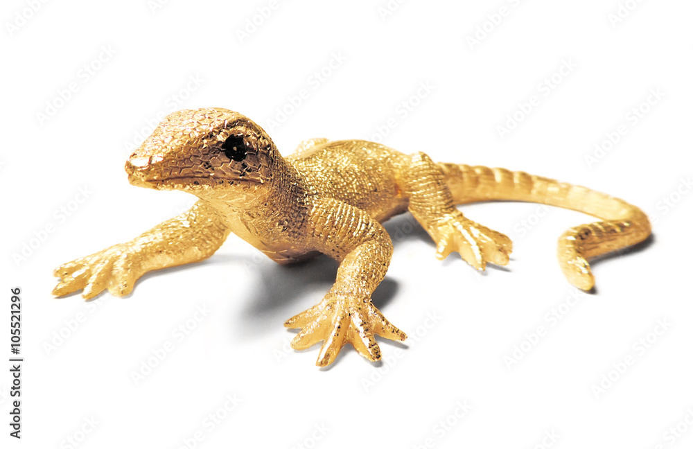 Naklejka premium golden decoration lizard, isolated on White