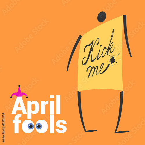 April Fools day vector illustration with funny sticker on the back