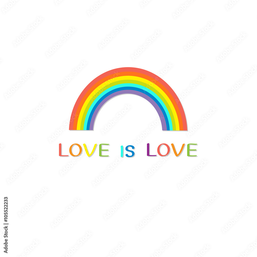 Rainbow on white background. Love is love text quote. Greeting card ...
