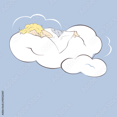 Girl sleeping on clouds -- vector illustration
