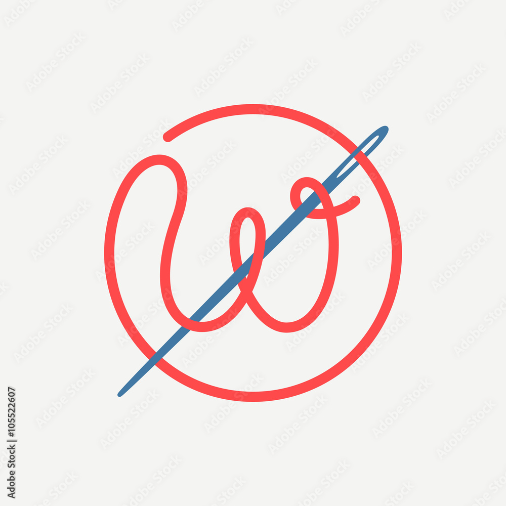 W letter logo with needle and thread. W letter logo with needle and thread.