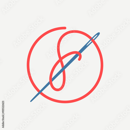 F letter logo with needle and thread.