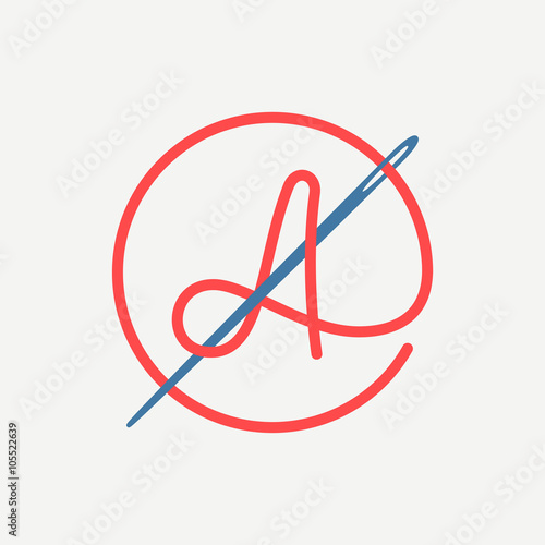 Letter A logo with needle and thread.