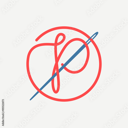 P letter logo with needle and thread.